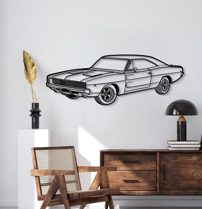 1968 Dodge Charger R-T PERSPECTIVE Silhouette Metal Wall Art