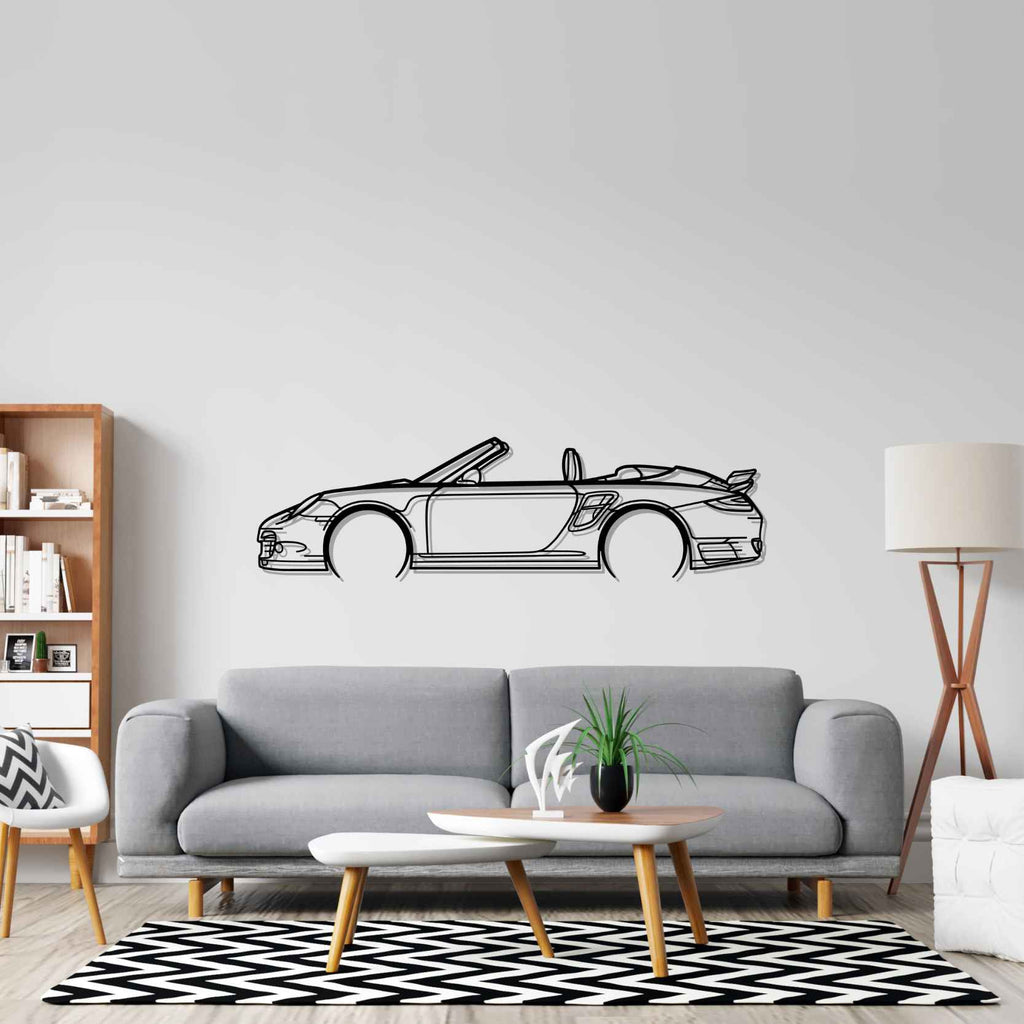 Porsche 911 Model 997 Turbo Convertible 2008 Detailed Silhouette Metal Wall Art