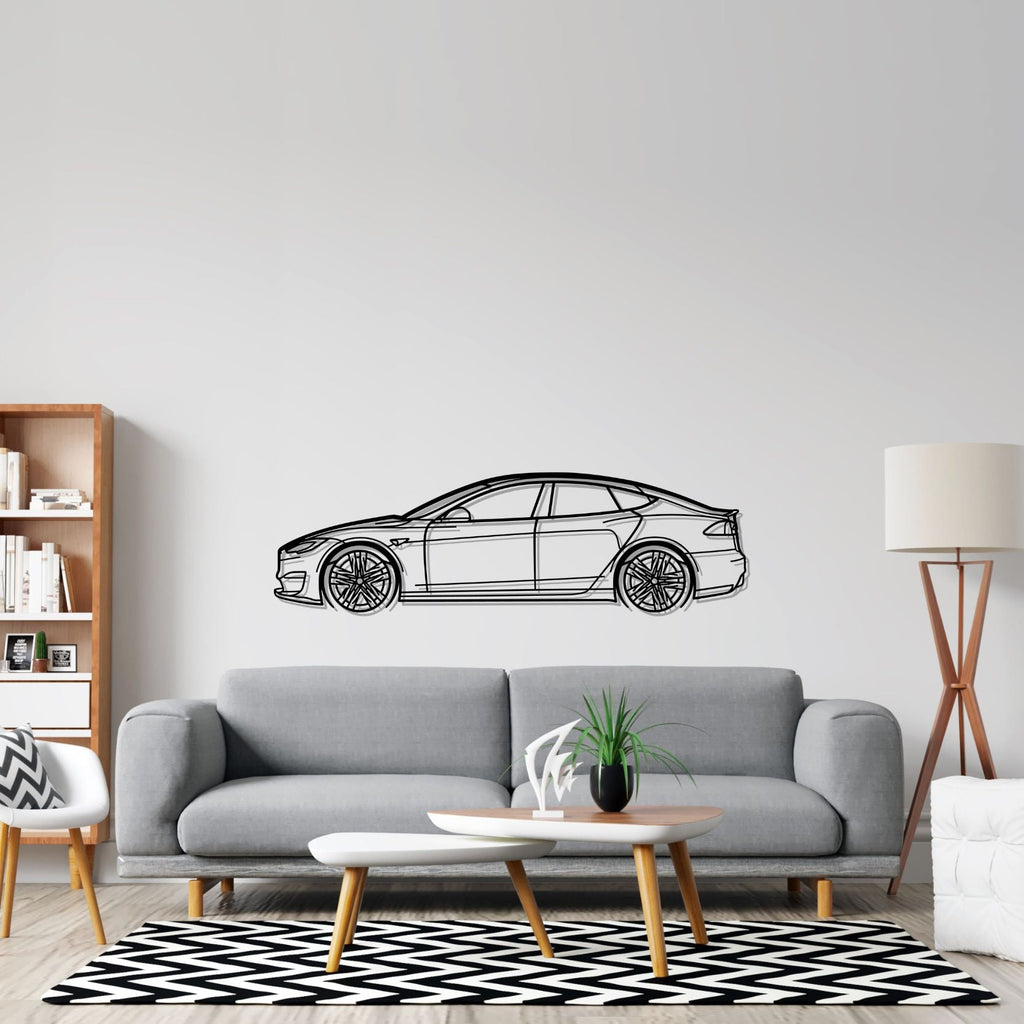 Tesla Model S Plaid 2022 Detailed Silhouette Metal Wall Art