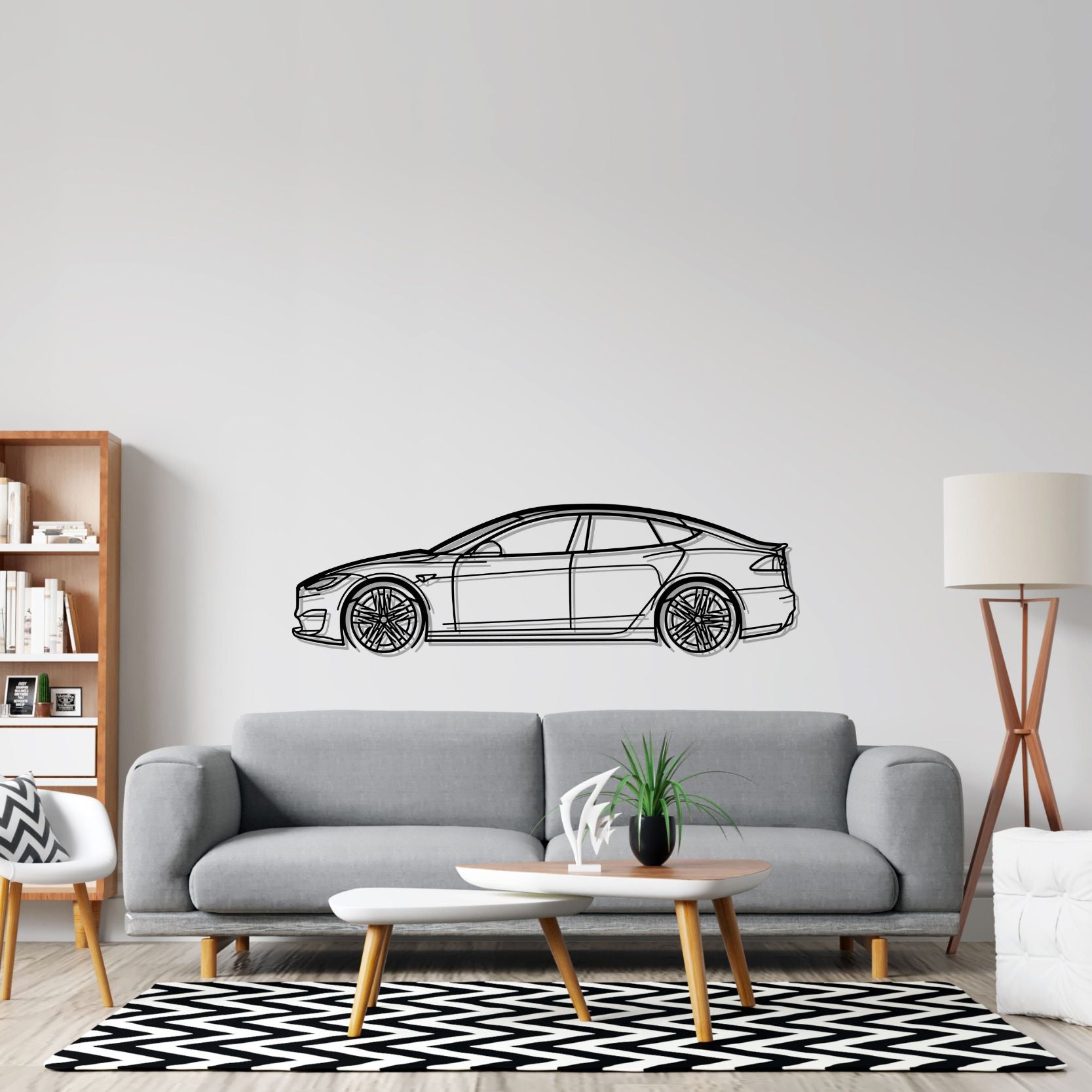 Tesla Model S Plaid 2022 Detailed Silhouette Metal Wall Art