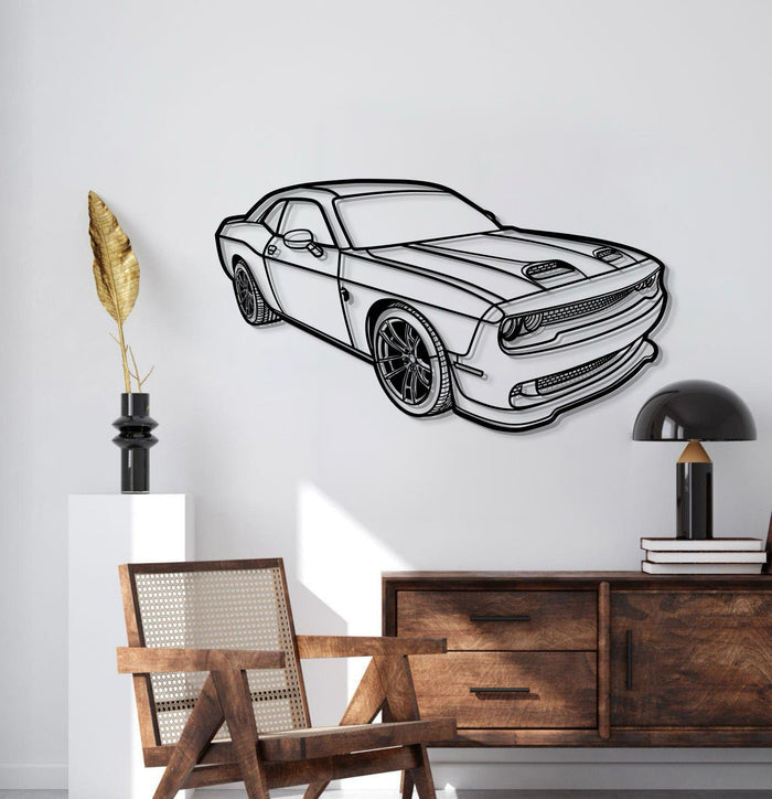 Dodge Challanger Hellcat PERSPECTIVE Silhouette Metal Wall Art