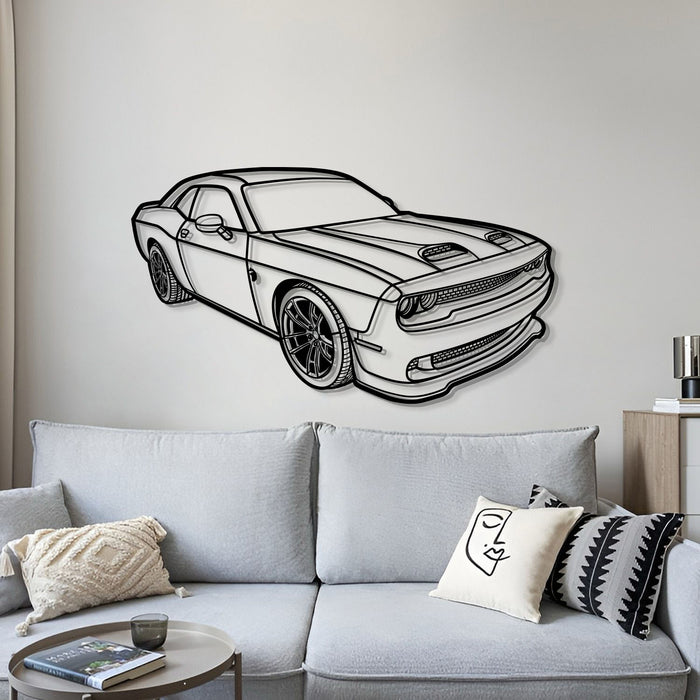 Dodge Challanger Hellcat PERSPECTIVE Silhouette Metal Wall Art