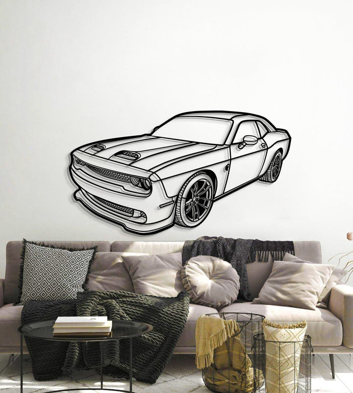 Dodge Challanger Hellcat PERSPECTIVE Silhouette Metal Wall Art