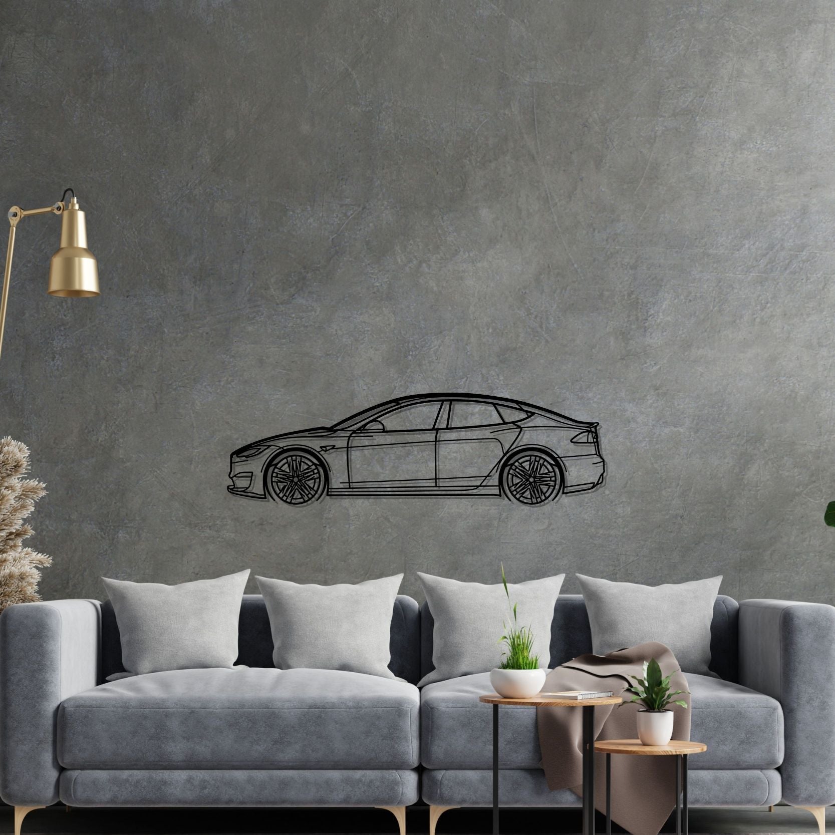 Tesla Model S Plaid 2022 Detailed Silhouette Metal Wall Art