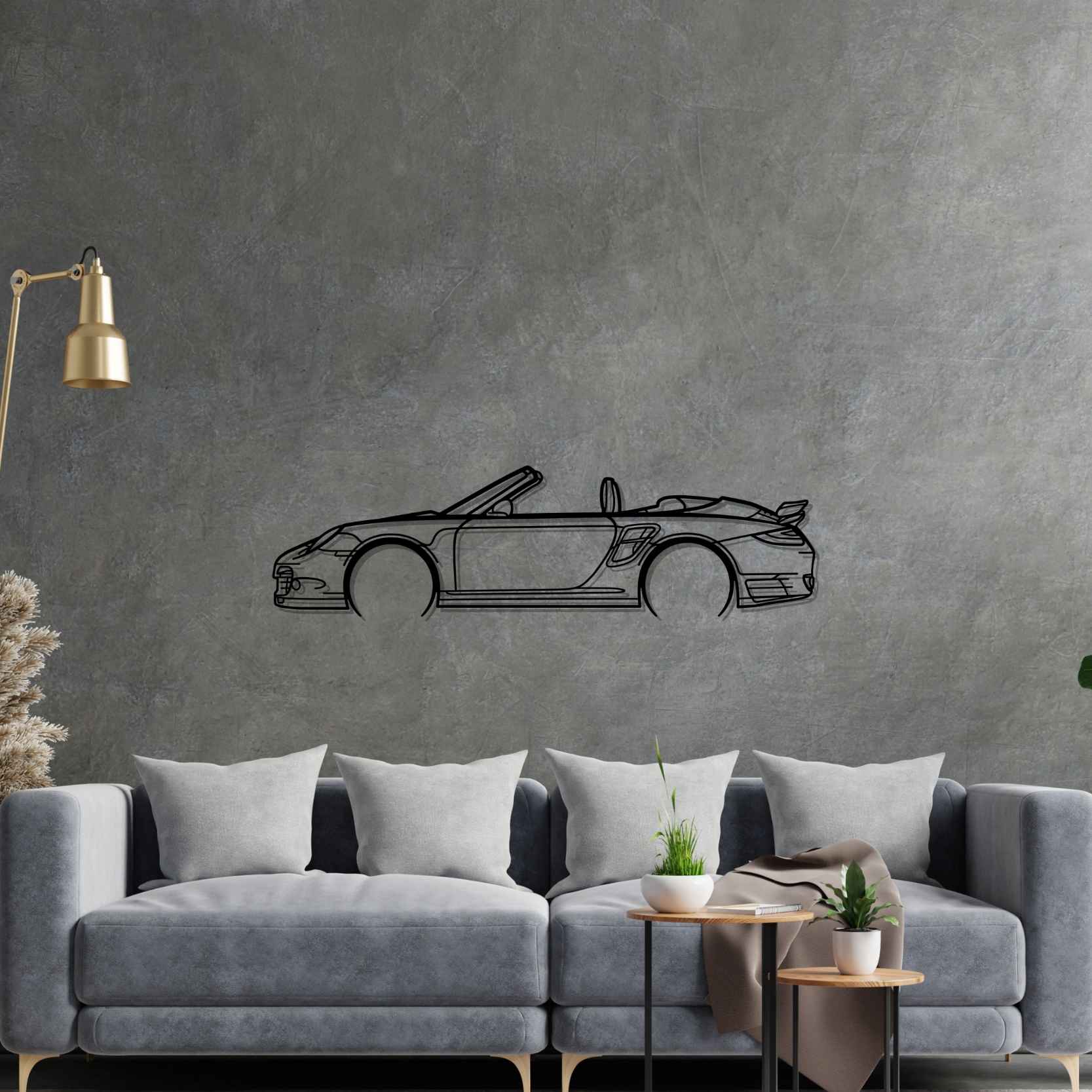 Porsche 911 Model 997 Turbo Convertible 2008 Detailed Silhouette Metal Wall Art