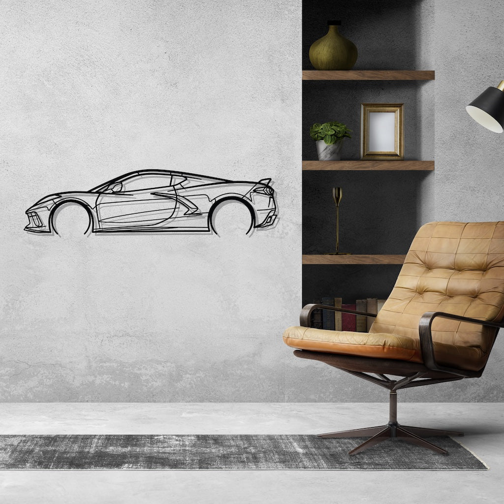 Chevrolet Corvette C8 Detailed Silhouette Metal Wall Art