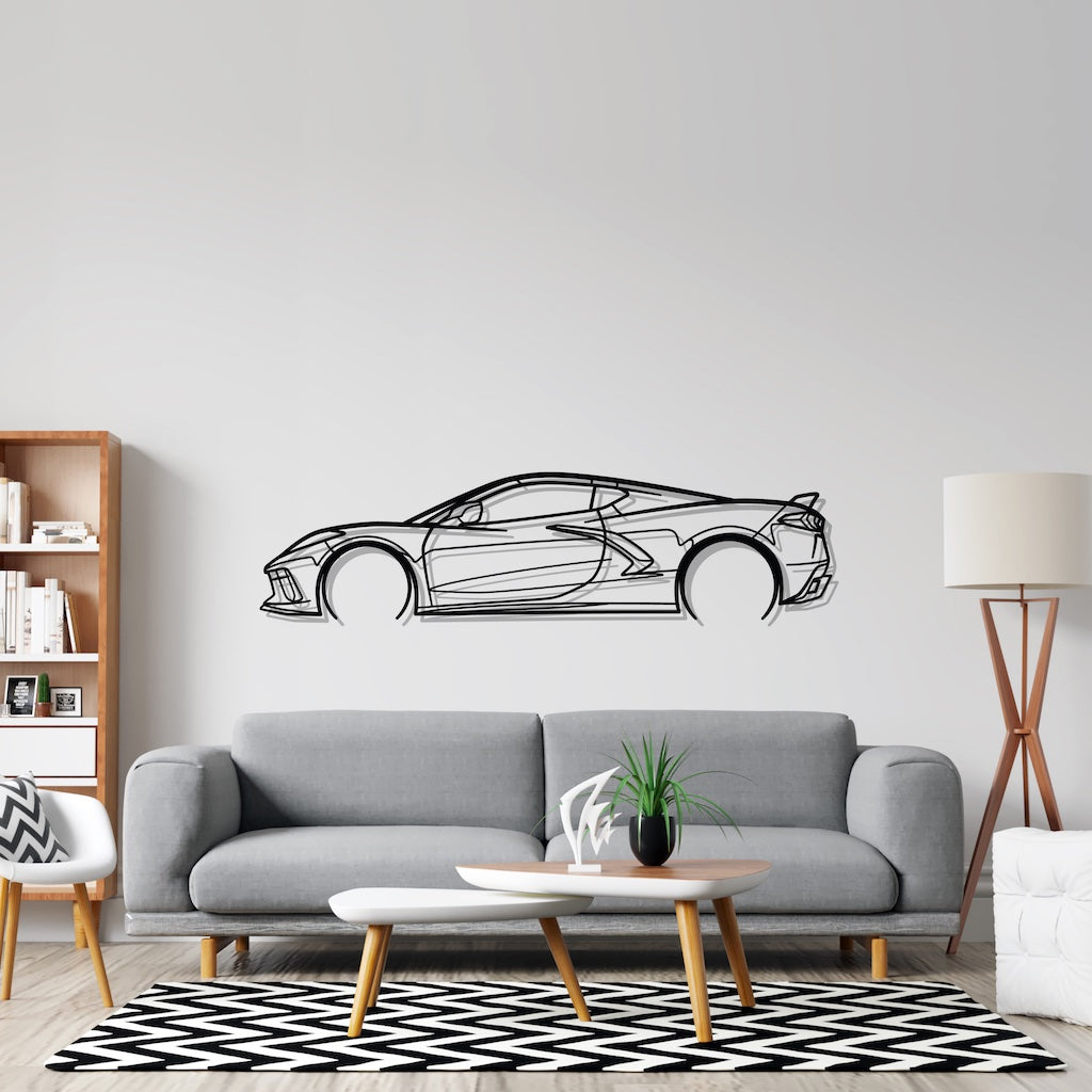 Chevrolet Corvette C8 Detailed Silhouette Metal Wall Art
