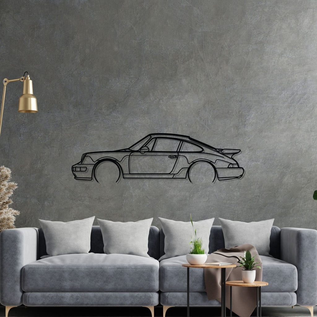 Porsche 911 Turbo model 964 Detailed Silhouette Metal Wall Art