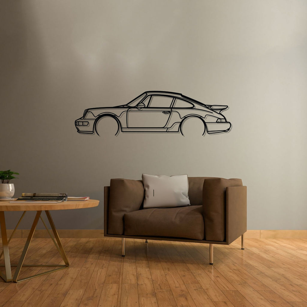 Porsche 911 Turbo model 964 Detailed Silhouette Metal Wall Art