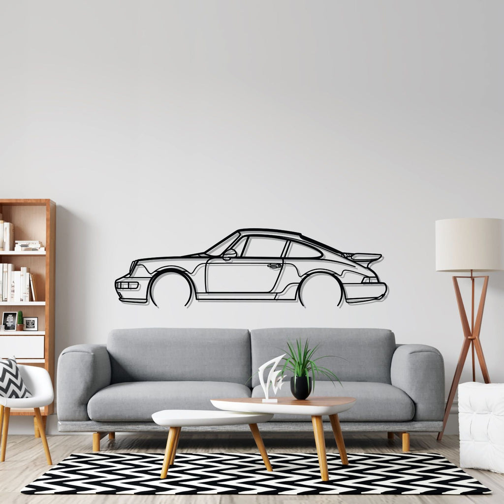 Porsche 911 Turbo model 964 Detailed Silhouette Metal Wall Art