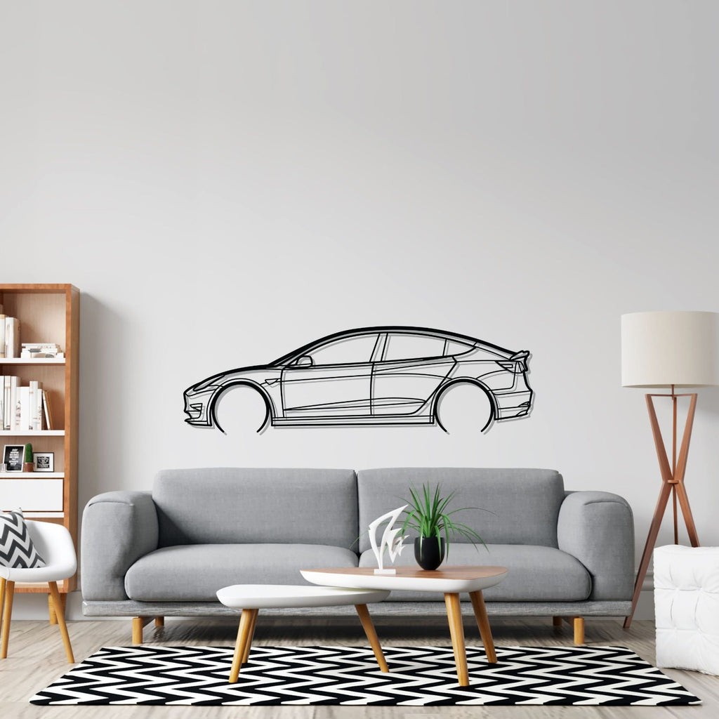 Tesla Model 3 Detailed Silhouette Metal Wall Art