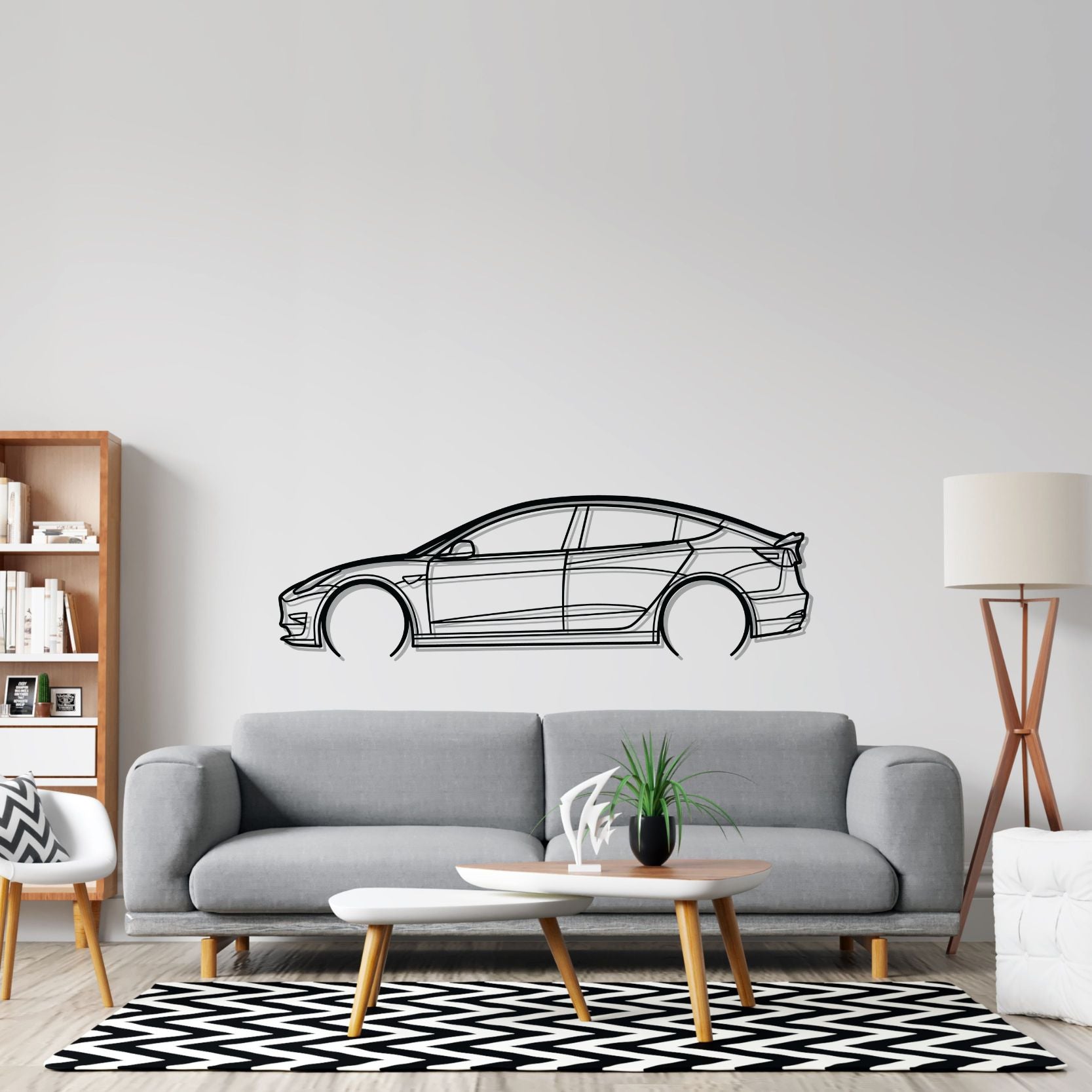 Tesla Model 3 Detailed Silhouette Metal Wall Art