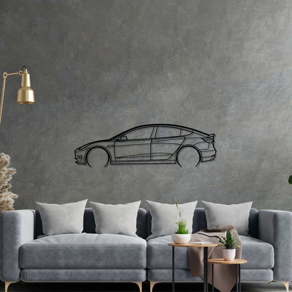 Tesla Model 3 Detailed Silhouette Metal Wall Art