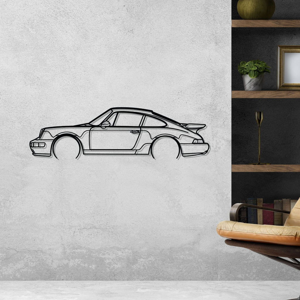 Porsche 911 Turbo model 964 Detailed Silhouette Metal Wall Art