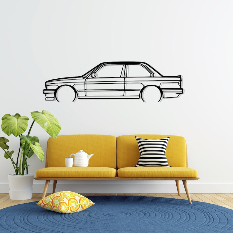 BMW E30 325 Detailed Metal Car Silhouette Wall Art