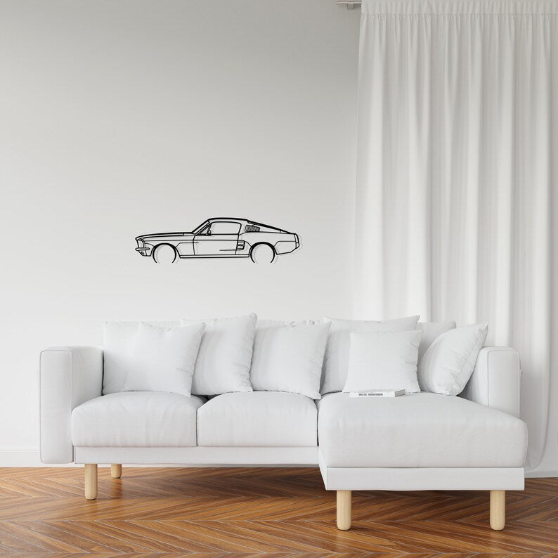 Ford Mustang GT Fastback 390S Detailed Metal Car Silhouette Wall Art