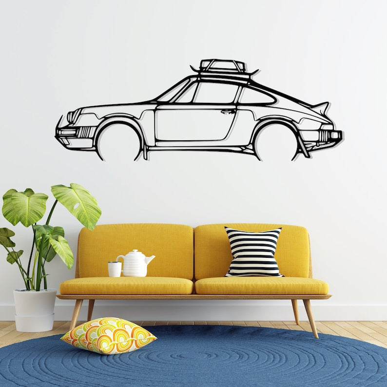 Porsche 911 Safari Detailed Metal Car Silhouette Wall Art