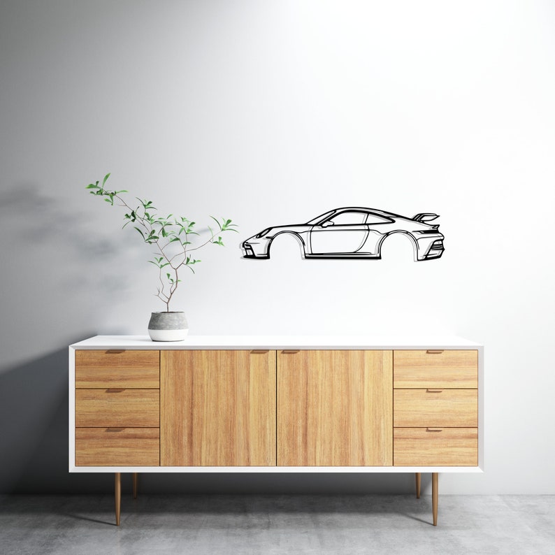 Porsche 911 GT3 Model 992 Detailed Metal Car Silhouette Wall Art