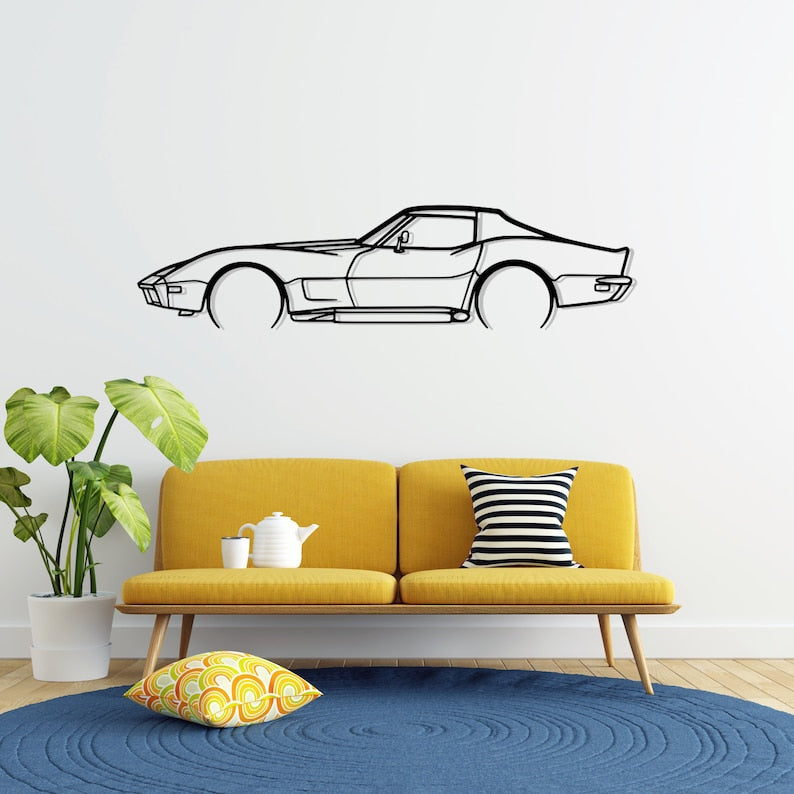 Chevrolet Corvette C3 1973 Detailed Metal Car Silhouette Wall Art