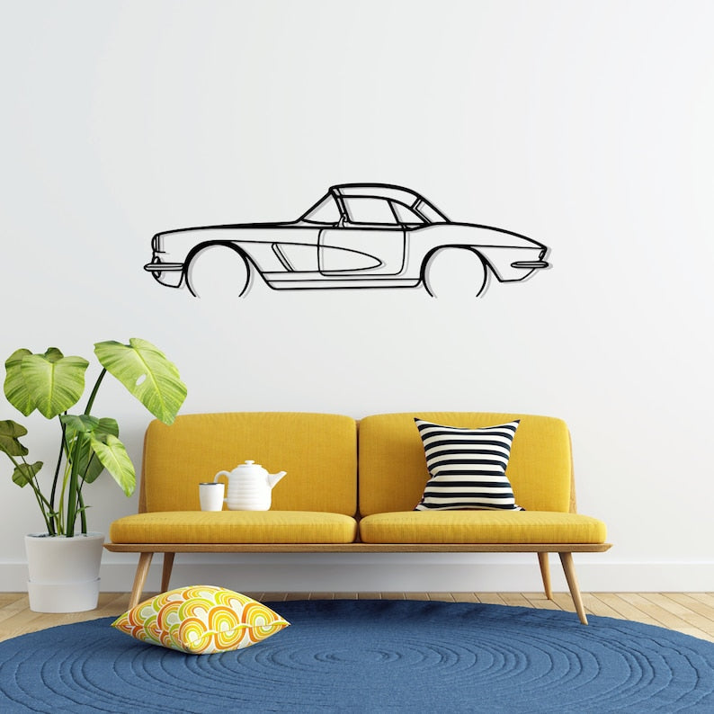 Chevrolet Corvette C1 327 1962 Metal Car Silhouette Wall Art