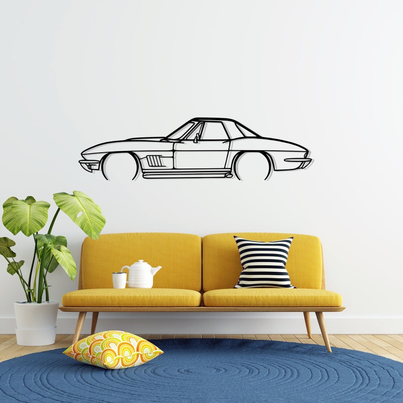 Chevrolet Corvette 327 Detailed Metal Car Silhouette Wall Art