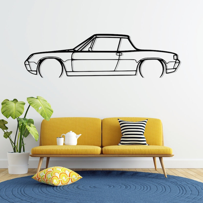Porsche 914 1970 Detailed Metal Car Silhouette Wall Art