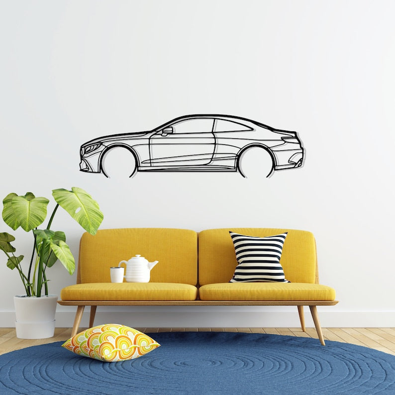 Mercedes S63 Coupe Detailed Metal Car Silhouette Wall Art
