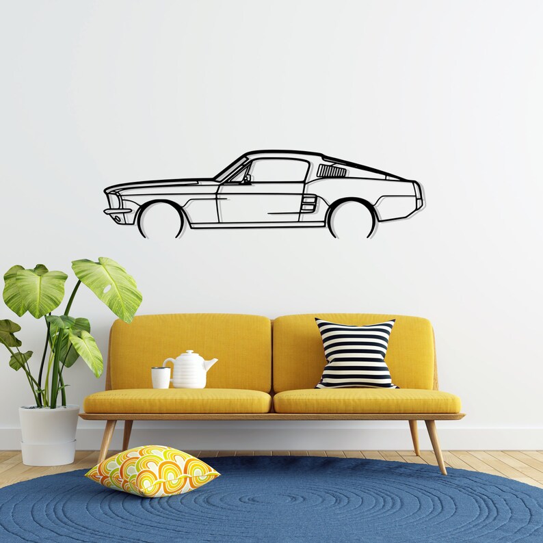 Ford Mustang GT Fastback 390S Detailed Metal Car Silhouette Wall Art