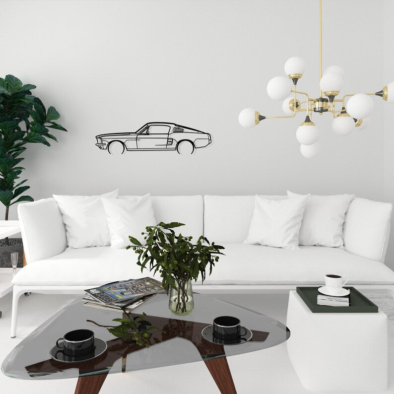 Ford Mustang GT Fastback 390S Detailed Metal Car Silhouette Wall Art