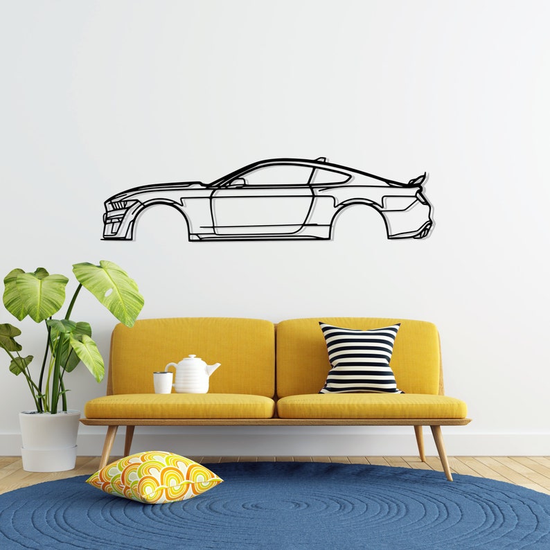 Ford Mustang GT500 Detailed Metal Car Silhouette Wall Art