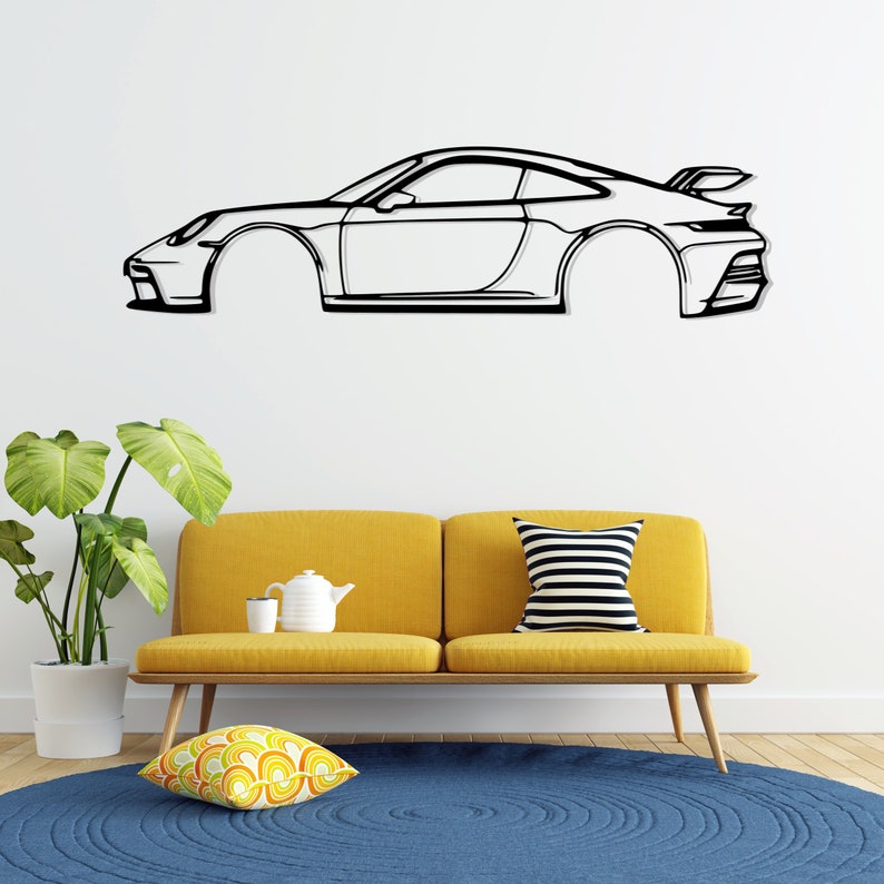 Porsche 911 GT3 Model 992 Detailed Metal Car Silhouette Wall Art