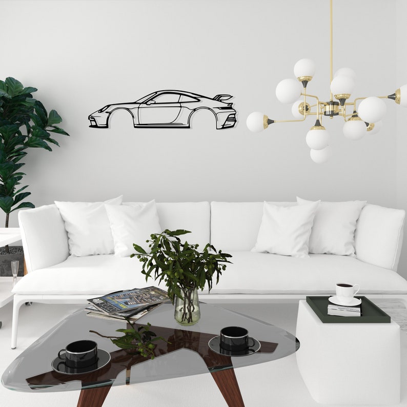 Porsche 911 GT3 Model 992 Detailed Metal Car Silhouette Wall Art
