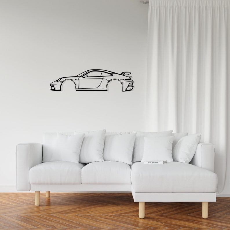 Porsche 911 GT3 Model 992 Detailed Metal Car Silhouette Wall Art