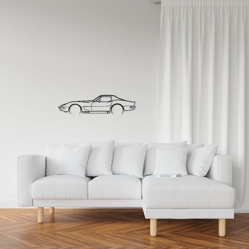Chevrolet Corvette C3 1973 Detailed Metal Car Silhouette Wall Art