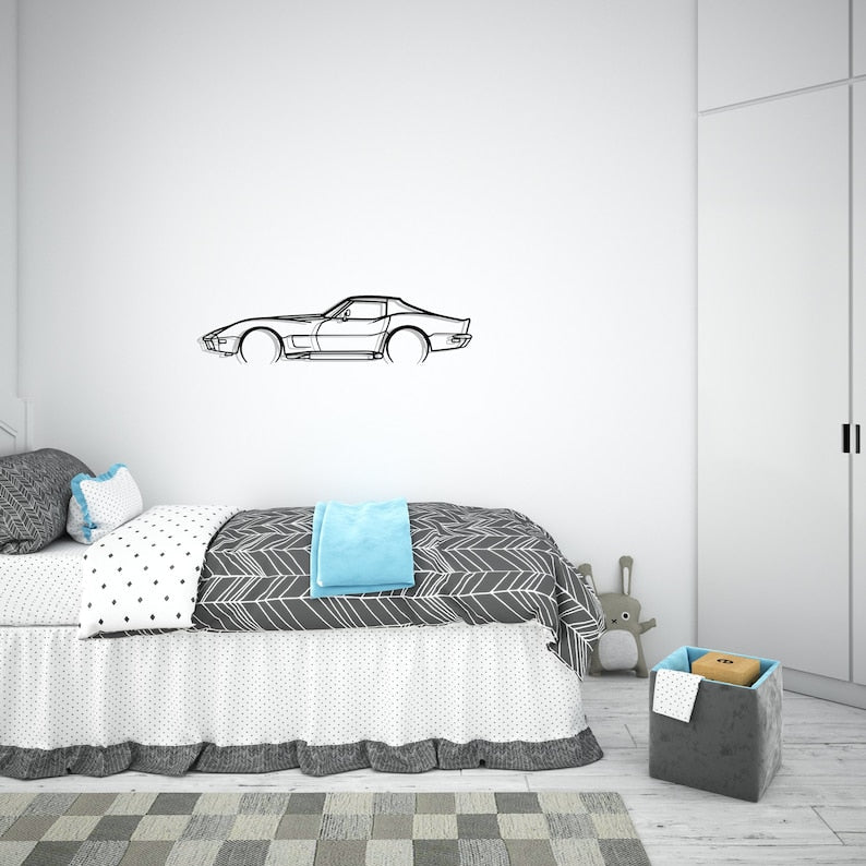 Chevrolet Corvette C3 1973 Detailed Metal Car Silhouette Wall Art