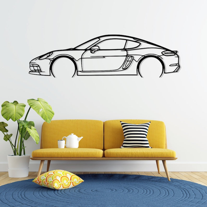 Porsche 718 Cayman GTS Detailed Metal Car Silhouette Wall Art