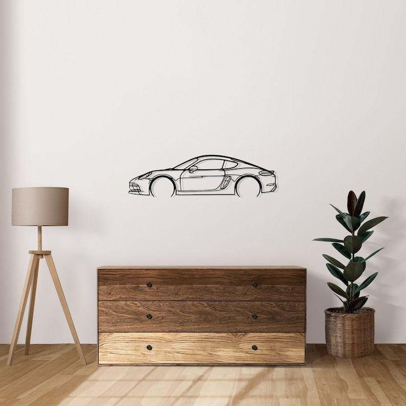 Porsche 718 Cayman GTS Detailed Metal Car Silhouette Wall Art