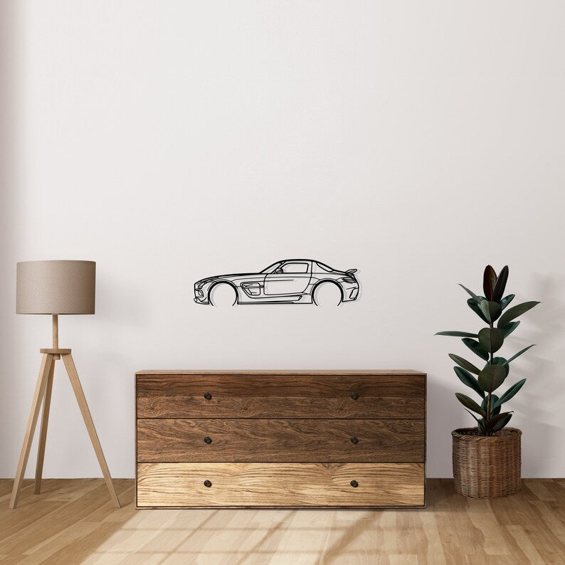 Mercedes SLS AMG Detailed Metal Car Silhouette Wall Art